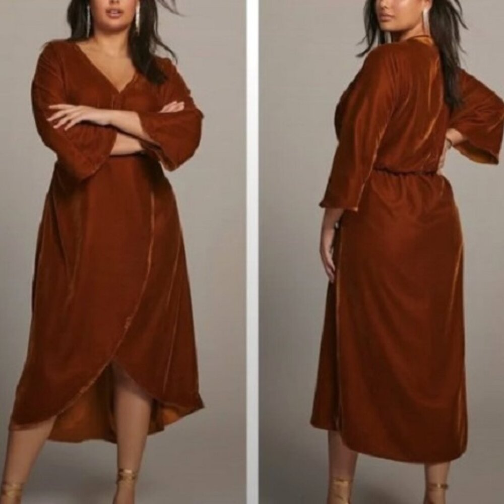 NWT Anthropologie Let Me Be Asymmetrical Velvet Midi Dress MP Petite Holiday
